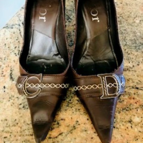 Vintage Christian Dior Leather Pointed Toe Pump - Picture 1 of 13